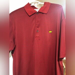 Masters Men's Performance Pin Stripe Short Sleeve Golf Shirt Polo Red Size Large